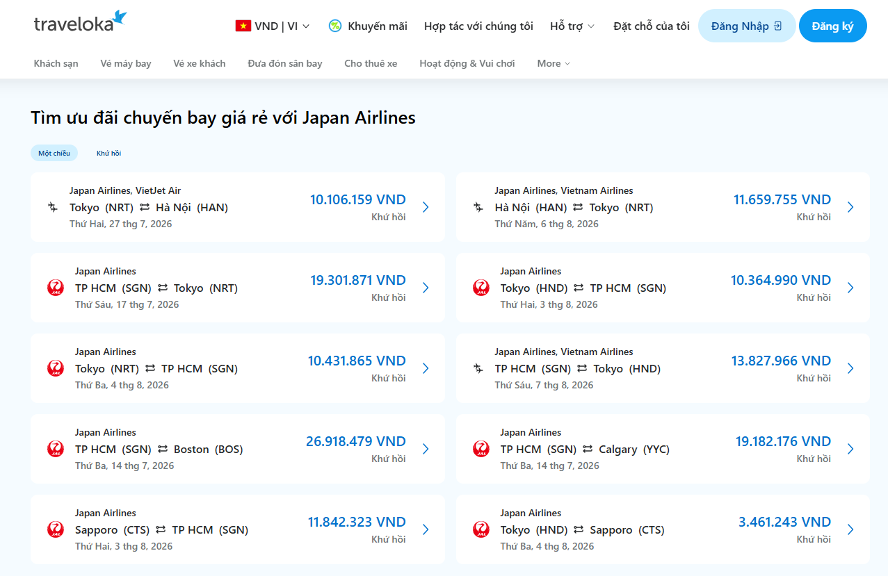 Hướng dẫn đặt vé Japan Airlines